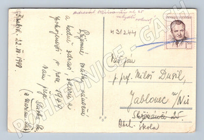Pohlednice Vánoce zasněžená krajina ptáci 1948 (M31244)