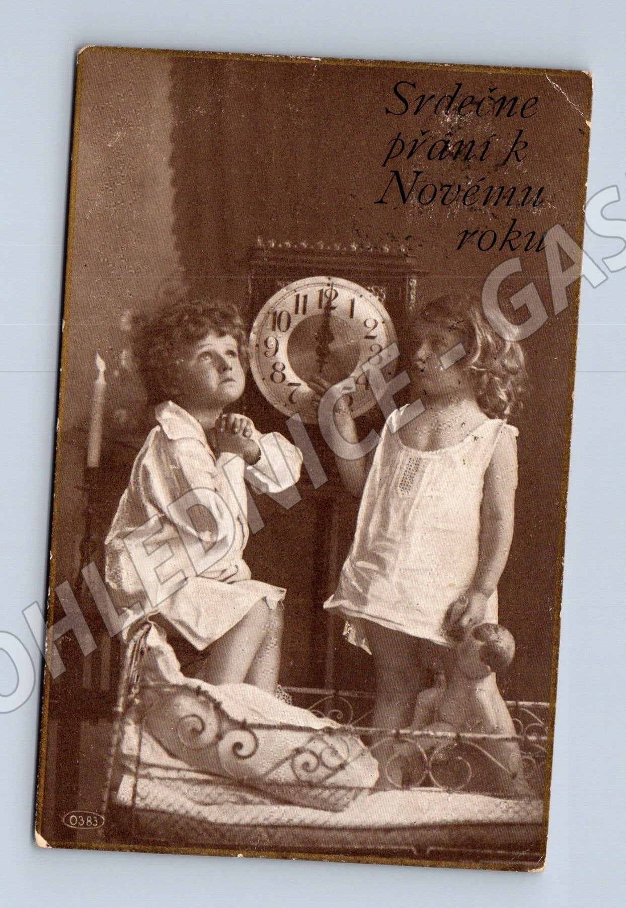 Pohlednice Novoroční přání děti s hodinami 1915 (M31249)