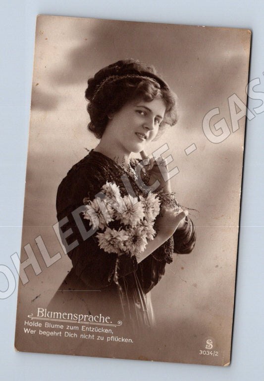 Pohlednice žena s květinami 'Blumensprache' 1912 (M31258)