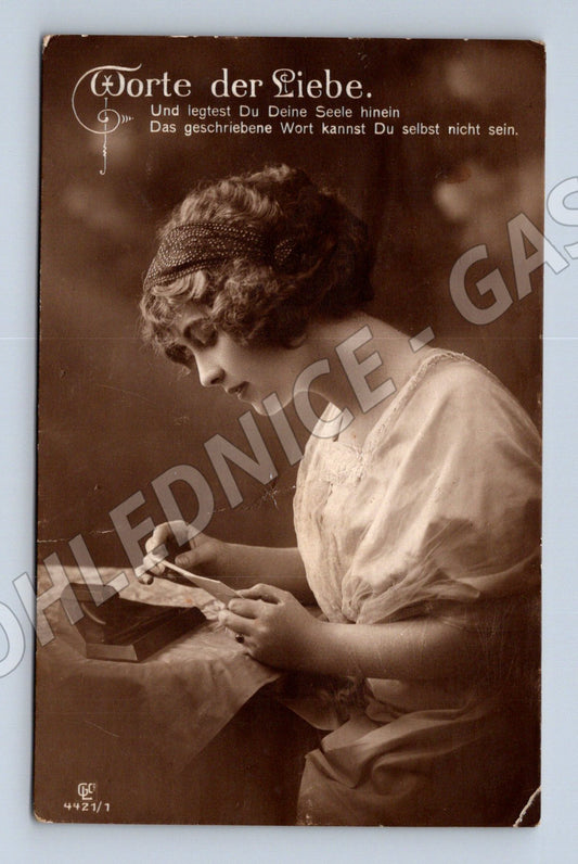 Pohlednice Německo mladá žena romantický motiv 1914 (M31259)