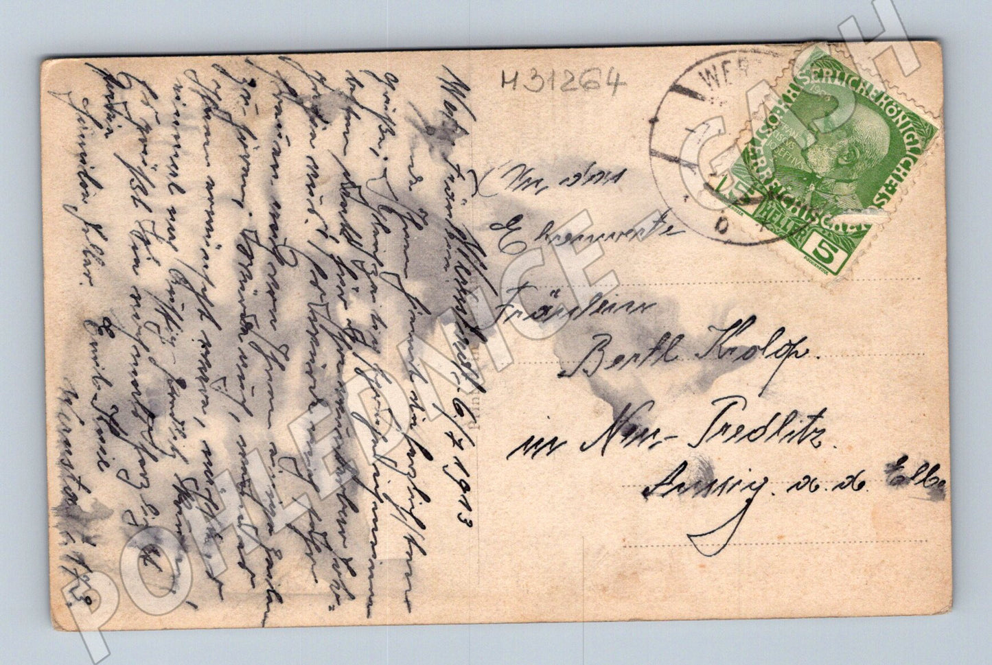 Pohlednice Rakousko-Uhersko žena s květinami 1913 (M31264)