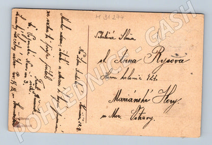 Pohlednice Mariánské Hory děti a holubice 1908 (M31274)