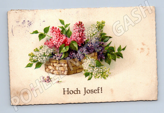 Pohlednice Rakousko kytice šeříku s pozdravem Josef (M31275)