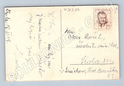 Pohlednice kytice pomněnek blahopřání 1948 (M31287)