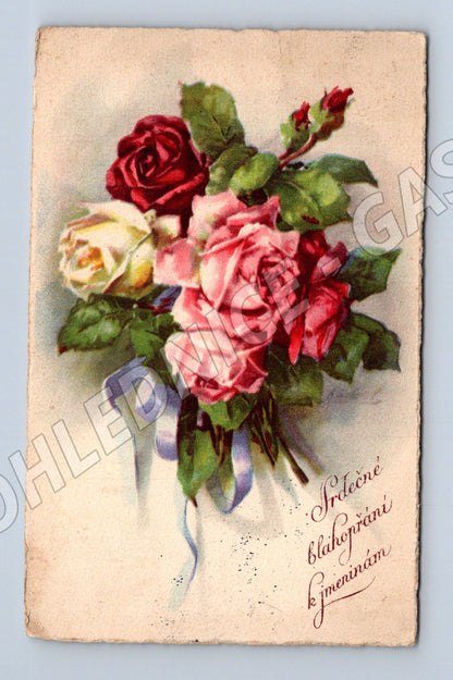 Pohlednice Srdečné blahopřání k jmeninám růže 1930 (M31288)