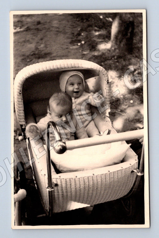 Stará fotografie dva kojenci v kočárku 1941 (M31291)