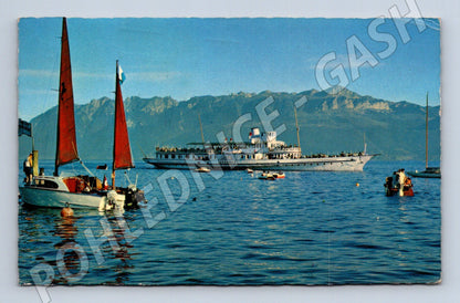Pohlednice Švýcarsko Lausanne jezero Le Léman loď 1958 (M31305)