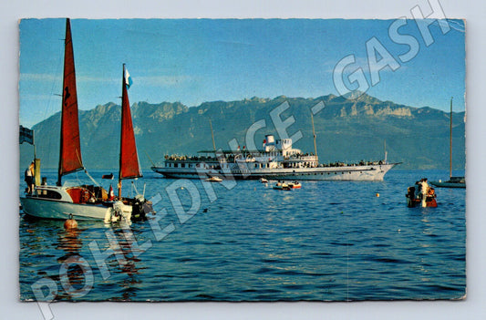 Pohlednice Švýcarsko Lausanne jezero Le Léman loď 1958 (M31305)