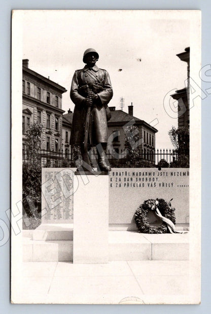 Postcard soldier's monument Czech city (M3133)