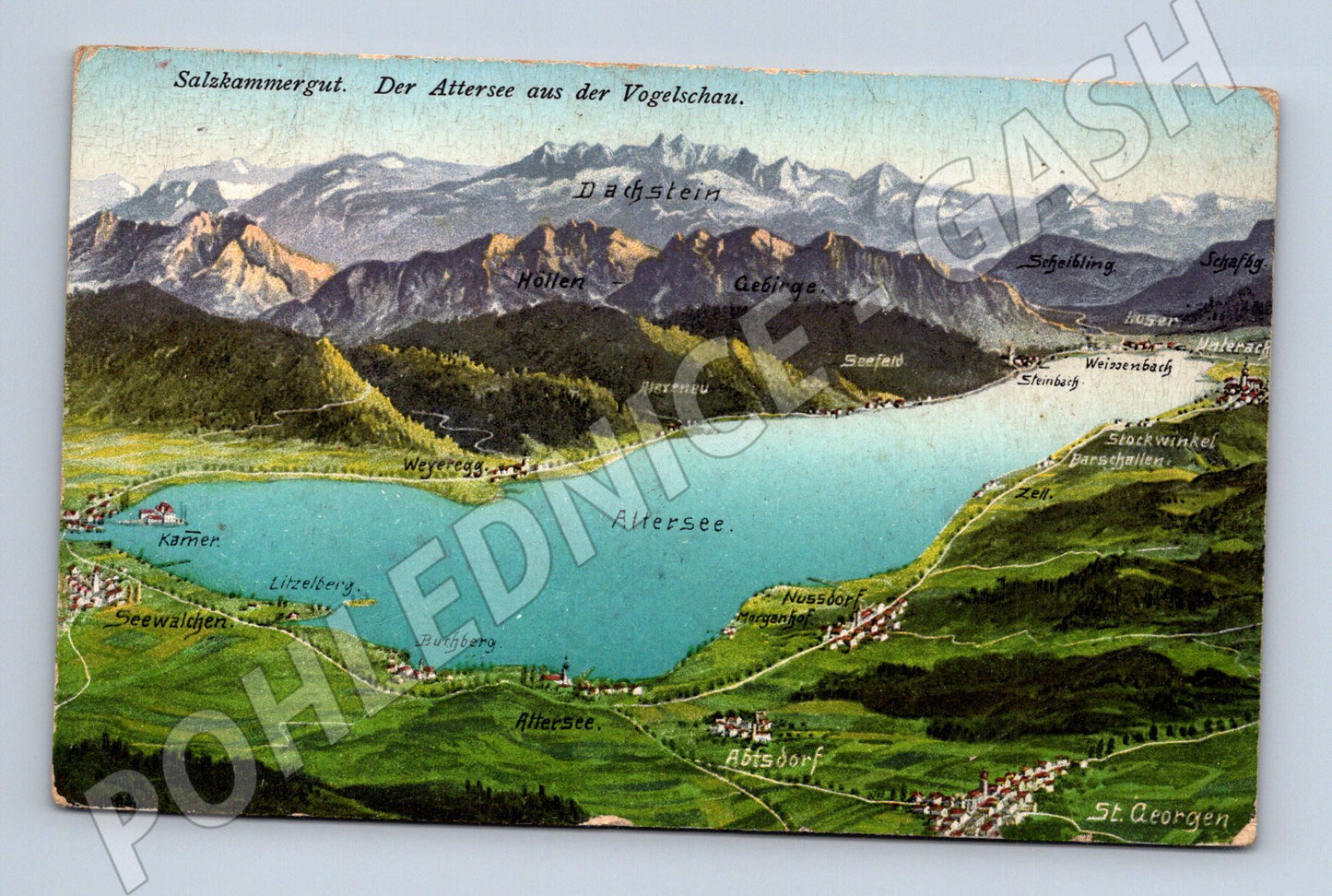 Pohlednice Rakousko Attersee z ptačí perspektivy 1928 (M31345)