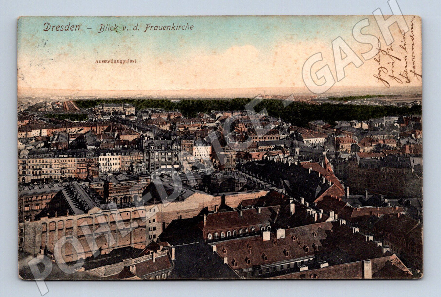 Německo Drážďany Frauenkirche a Ausstellungspalast 1909 (M31359)