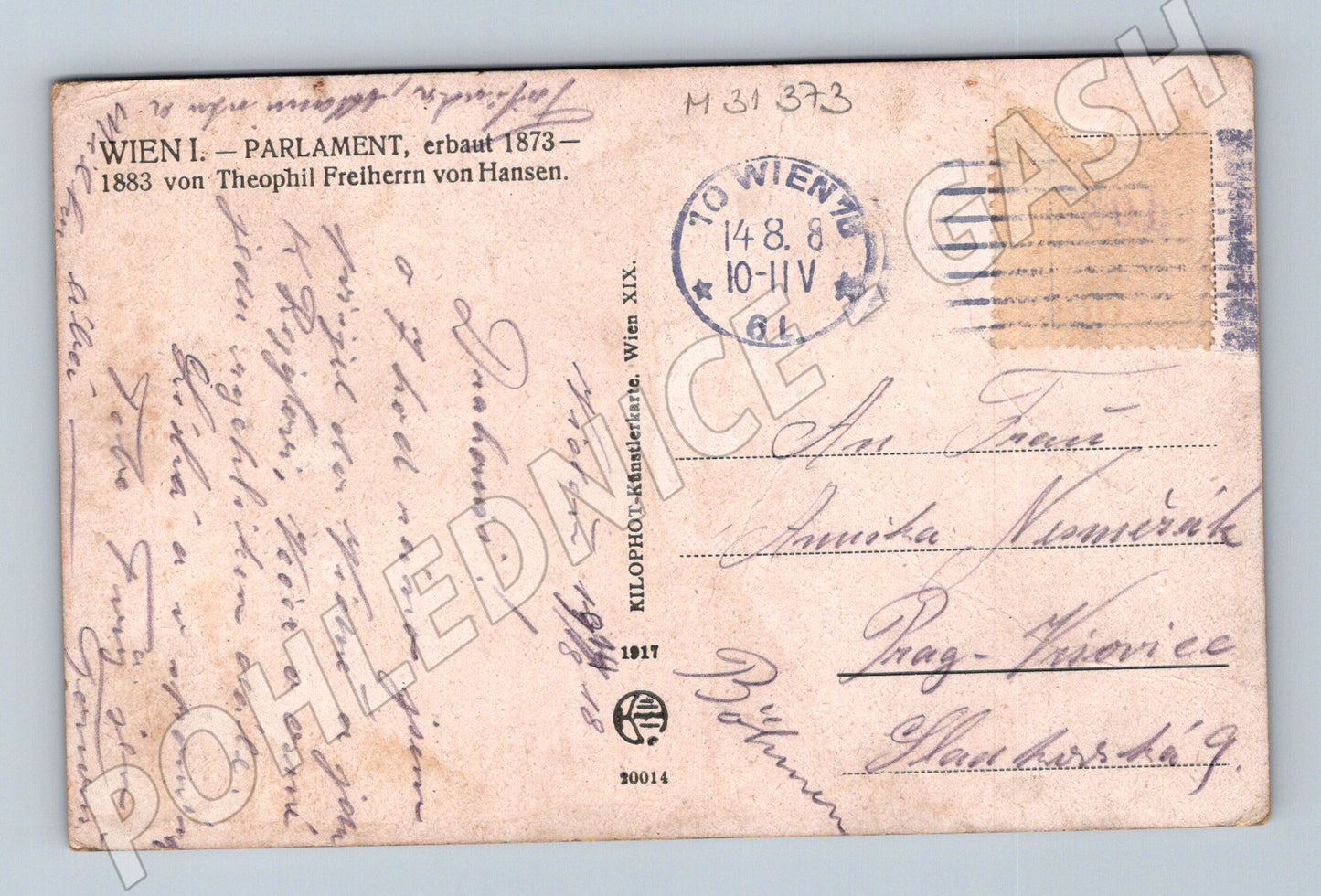 Pohlednice Rakousko Vídeň Parlament 1908 (M31373)