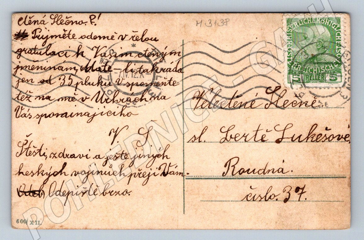 Postcard soldier and girl 1908 romance (M3138)