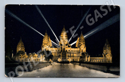 Pohlednice Kambodža Angkor-Vat v noci 1931 (M31419)
