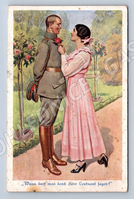 Postcard military love painted motif 1916 (M3142)