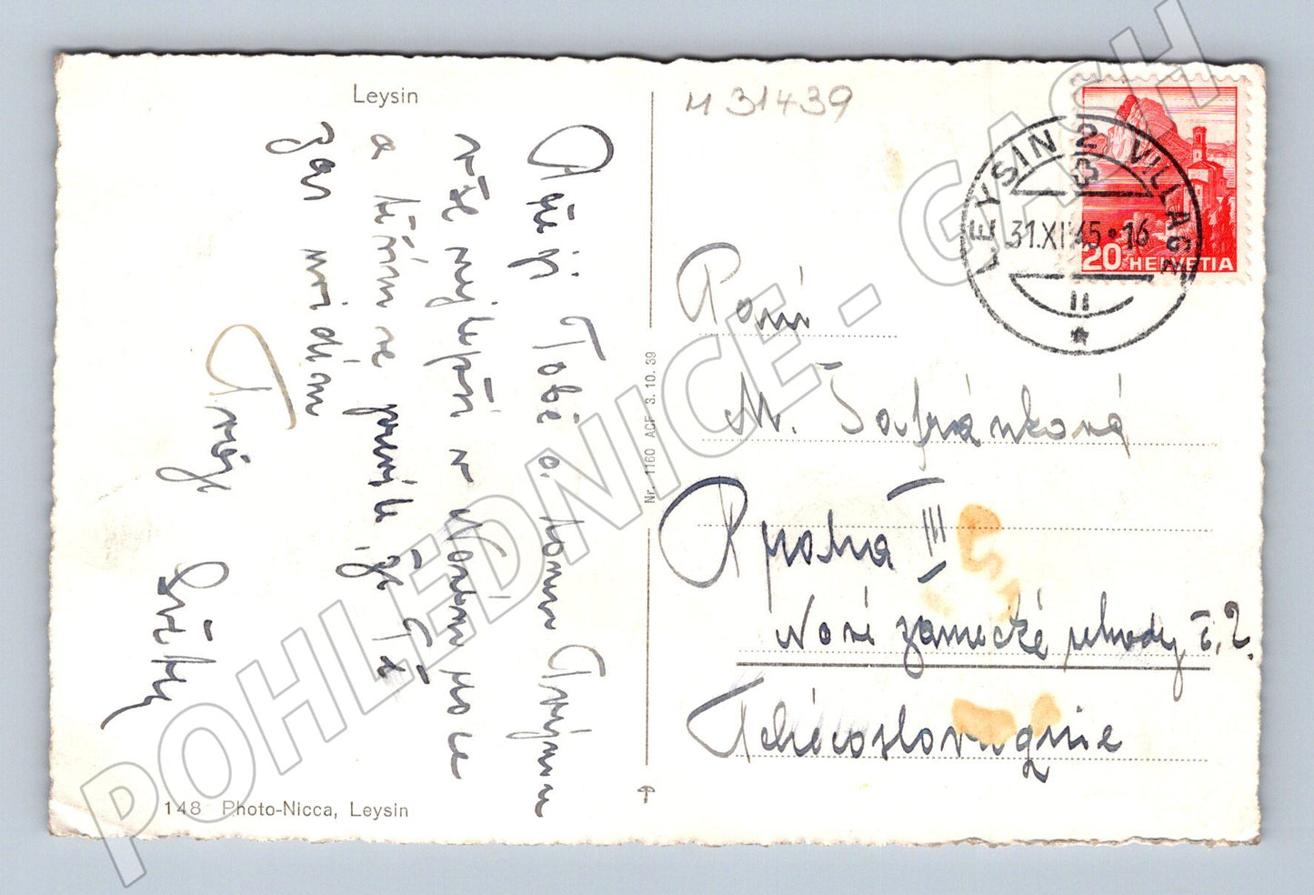 Pohlednice Švýcarsko Leysin zasněžená vesnice 1945 (M31439)