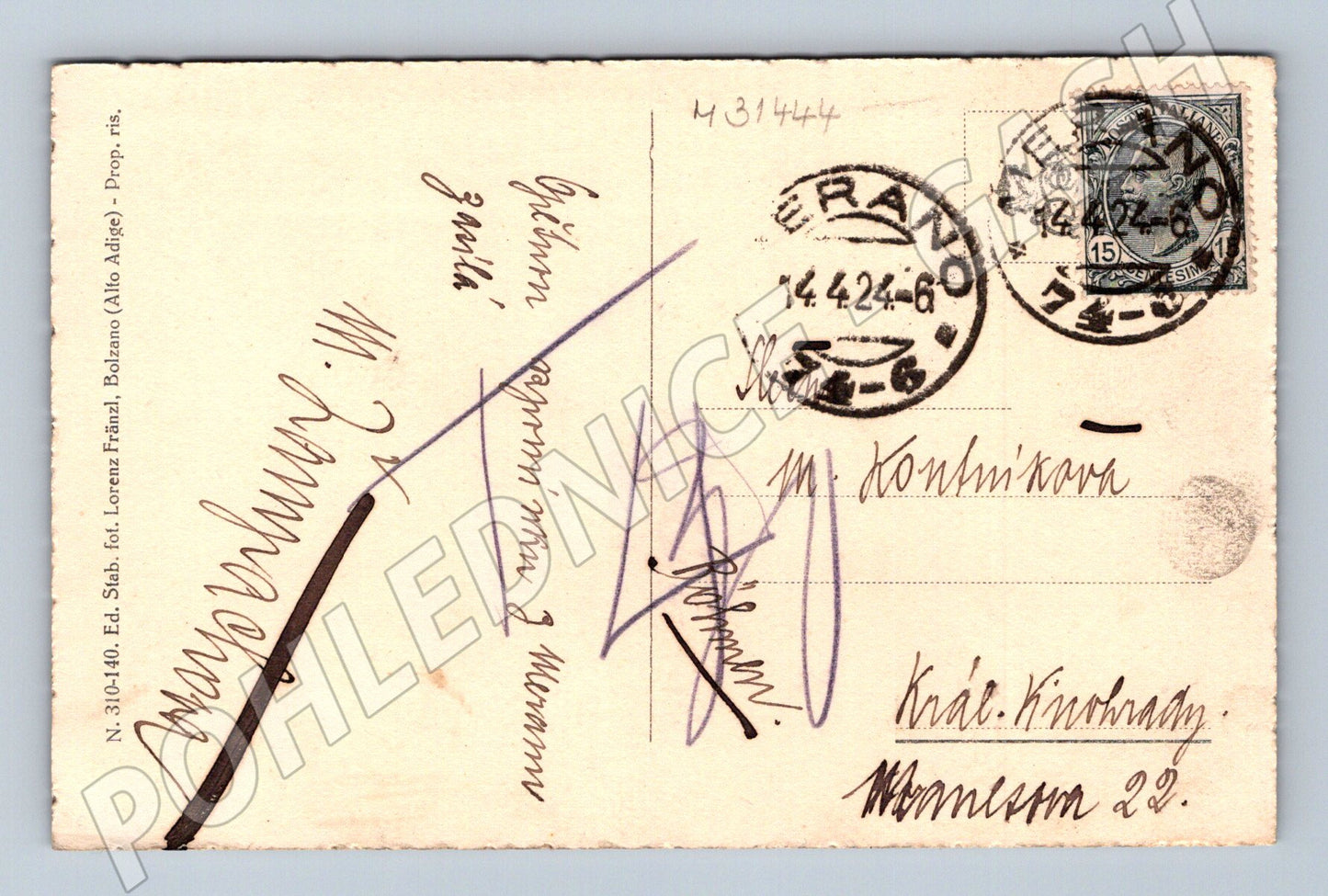 Pohlednice Itálie Merano lázeňská lodžie 1924 (M31444)