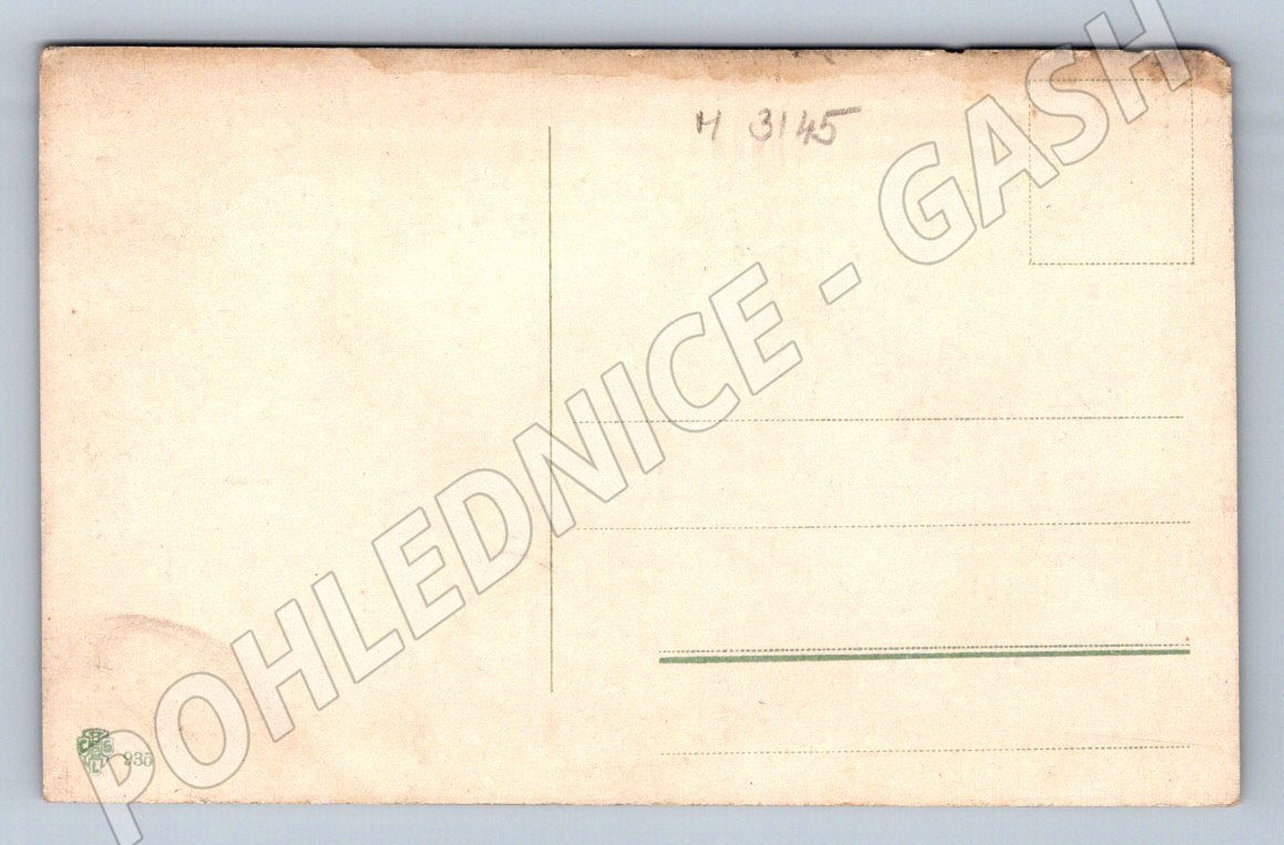 Postcard woman reading a letter to a soldier with a rifle (M3145)