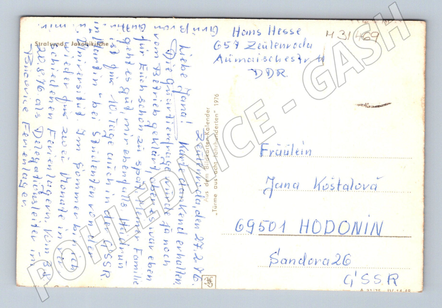 Pohlednice Německo Zeulenroda kostelní věž 1976 (M31469)