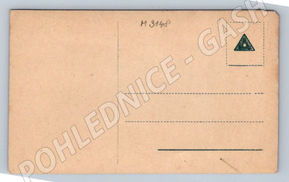 Postcard couple in uniforms at the window portrait (M3148)