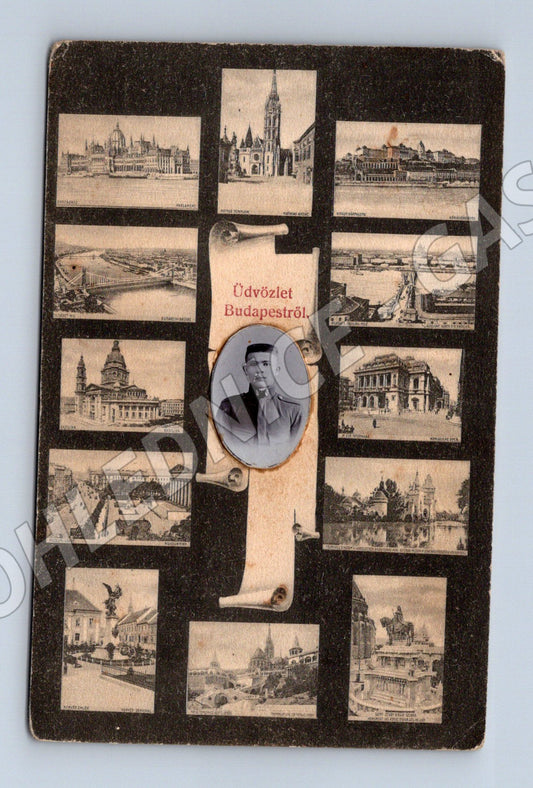 Pohlednice Maďarsko Budapešť mnoho pohledů a portrét 1907 (M31538)