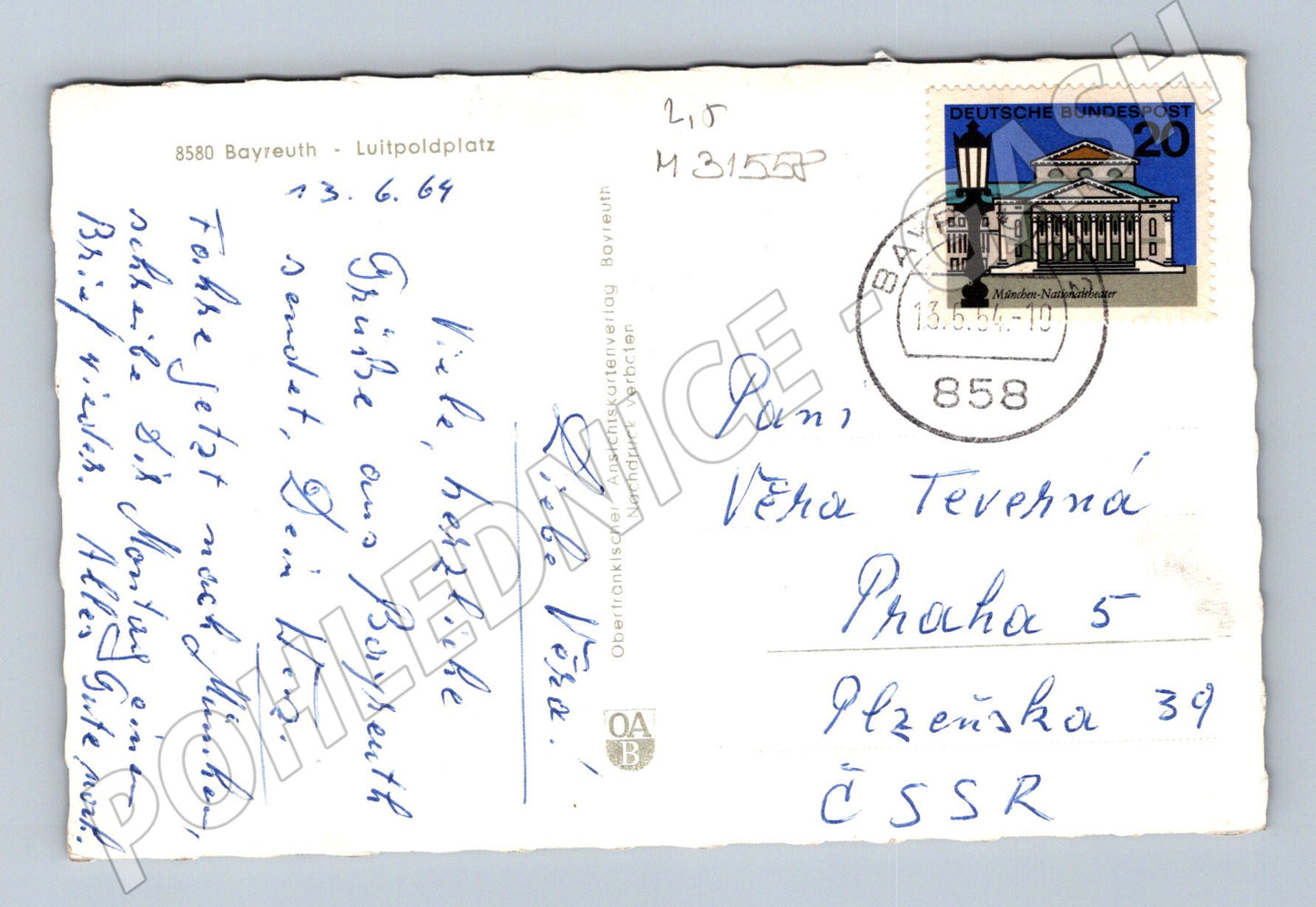 Pohlednice Německo Bayreuth Luitpoldplatz 1964 (M31558)