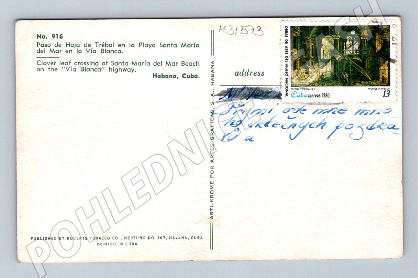 Pohlednice Kuba Santa María del Mar křižovatka 1988 (M31573)
