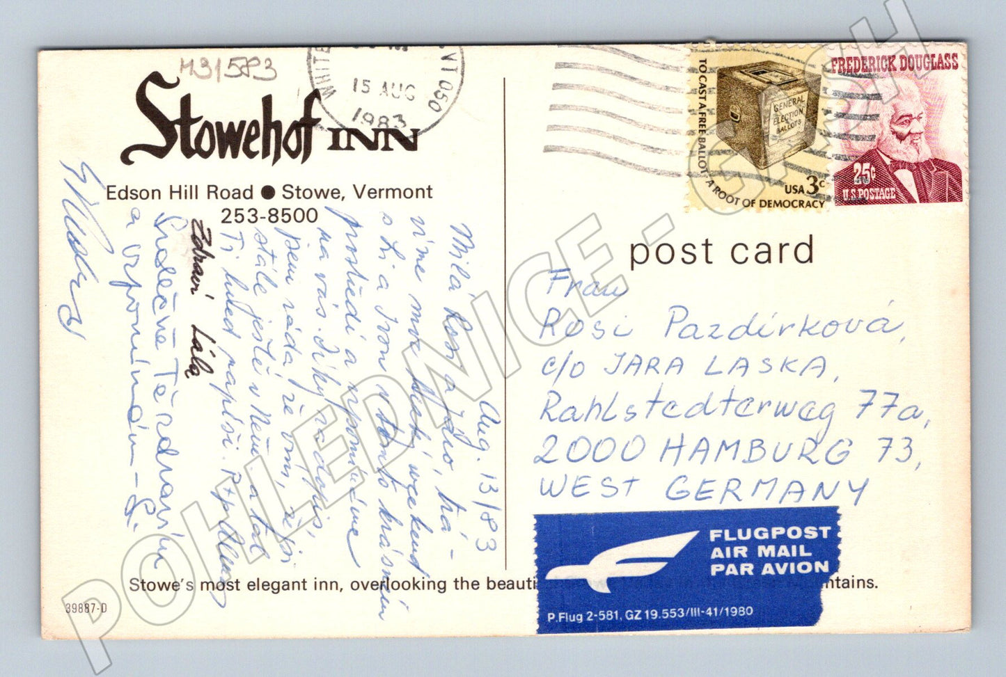 Pohlednice USA Stowehof Inn Vermont 1983 (M31583)