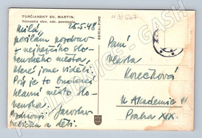 Pohlednice Slovensko Turčiansky Sv. Martin náměstí 1948 (M31667)