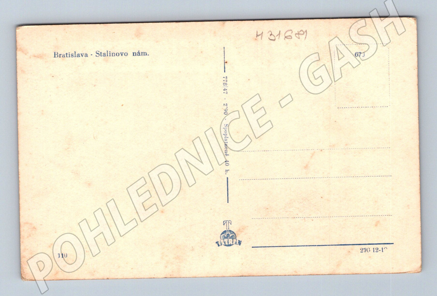 Pohlednice Slovensko Bratislava Stalinovo náměstí cca 1950s (M31681)