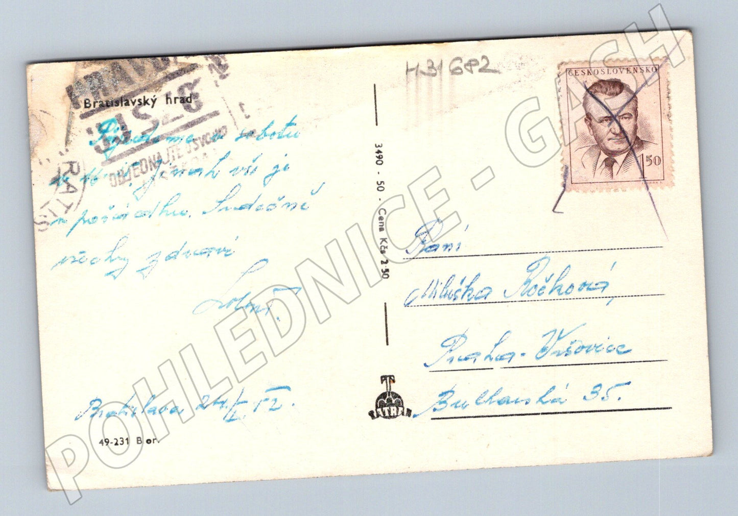 Pohlednice Slovensko Bratislava hrad lodě Dunaj 1952 (M31682)