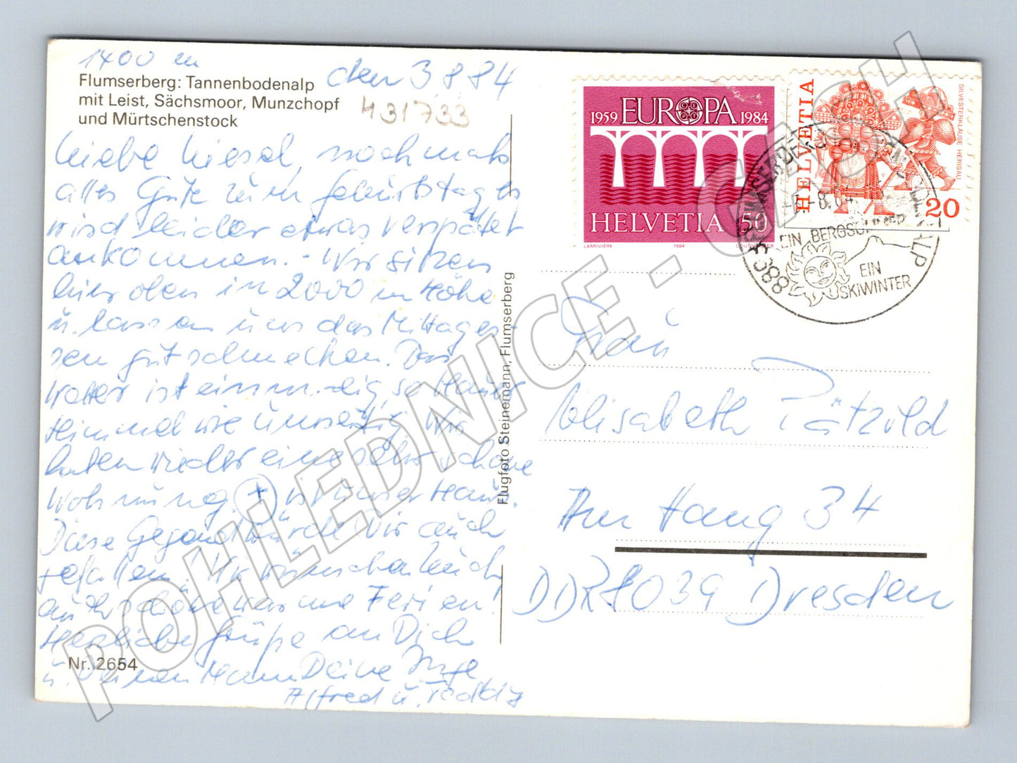Pohlednice Švýcarsko Flumserberg alpská krajina 1984 (M31733)