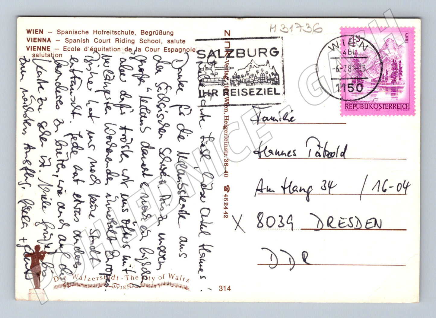 Pohlednice Rakousko Vídeň Španělská jezdecká škola 1975 (M31736)