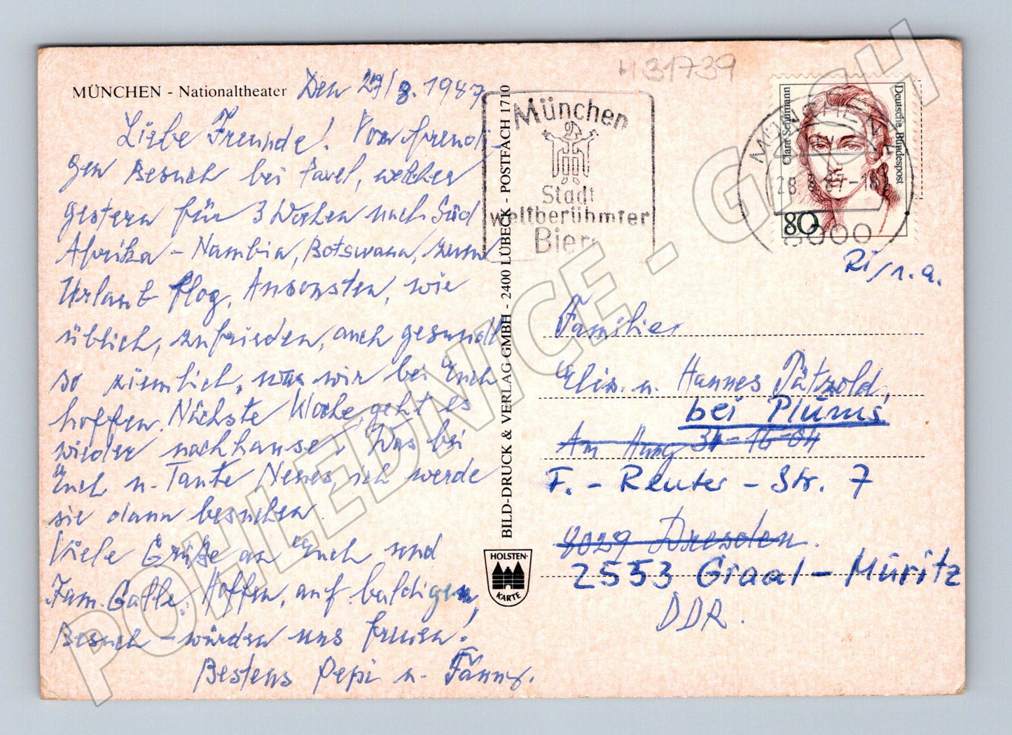 Pohlednice Německo Mnichov Národní divadlo 1989 (M31739)