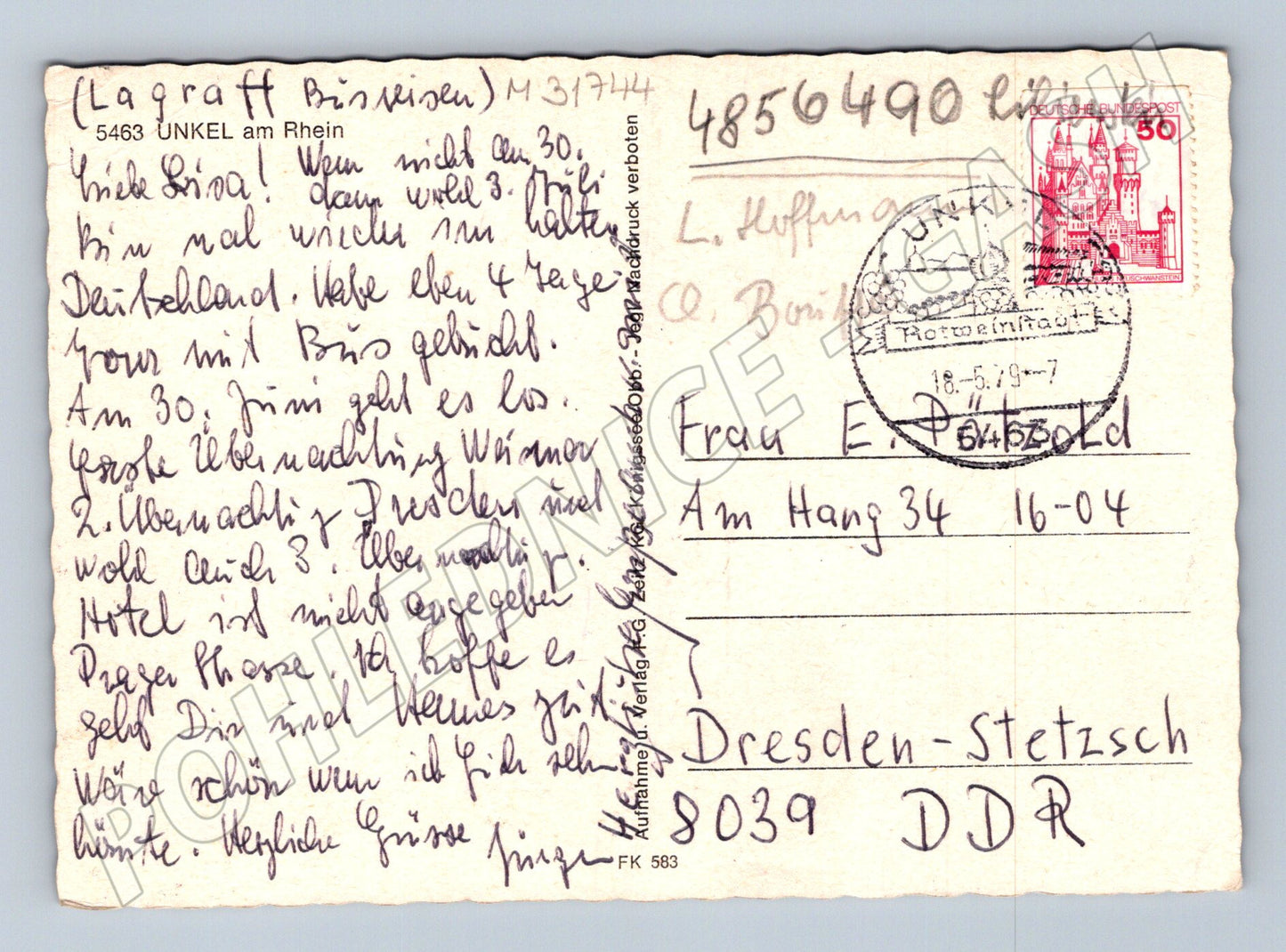 Pohlednice Německo Unkel am Rhein parník socha 1967 (M31744)