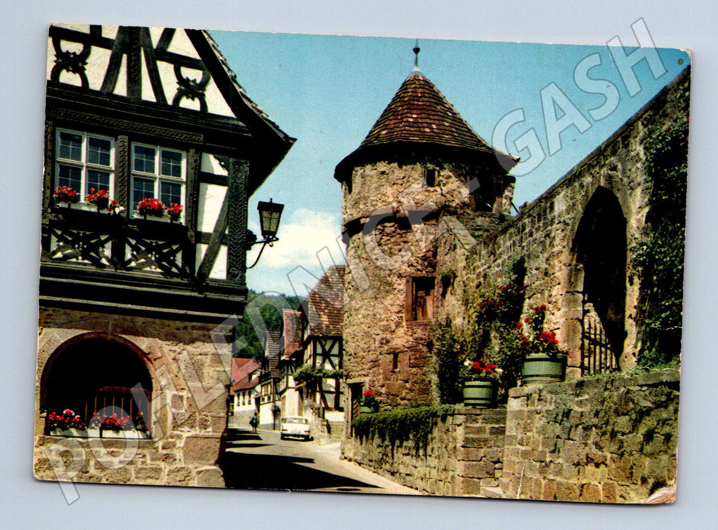 Pohlednice Německo Dörrenbach ulice s věží 1980s (M31763)