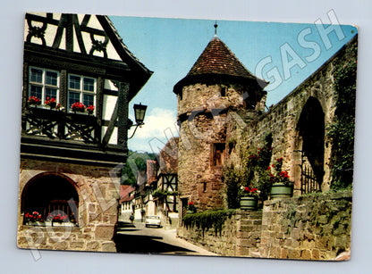 Pohlednice Německo Dörrenbach ulice s věží 1980s (M31763)
