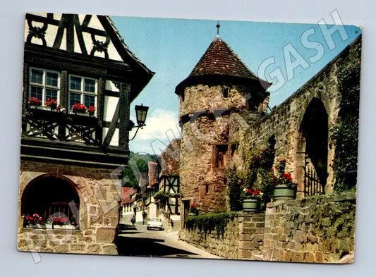 Pohlednice Německo Dörrenbach ulice s věží 1980s (M31763)