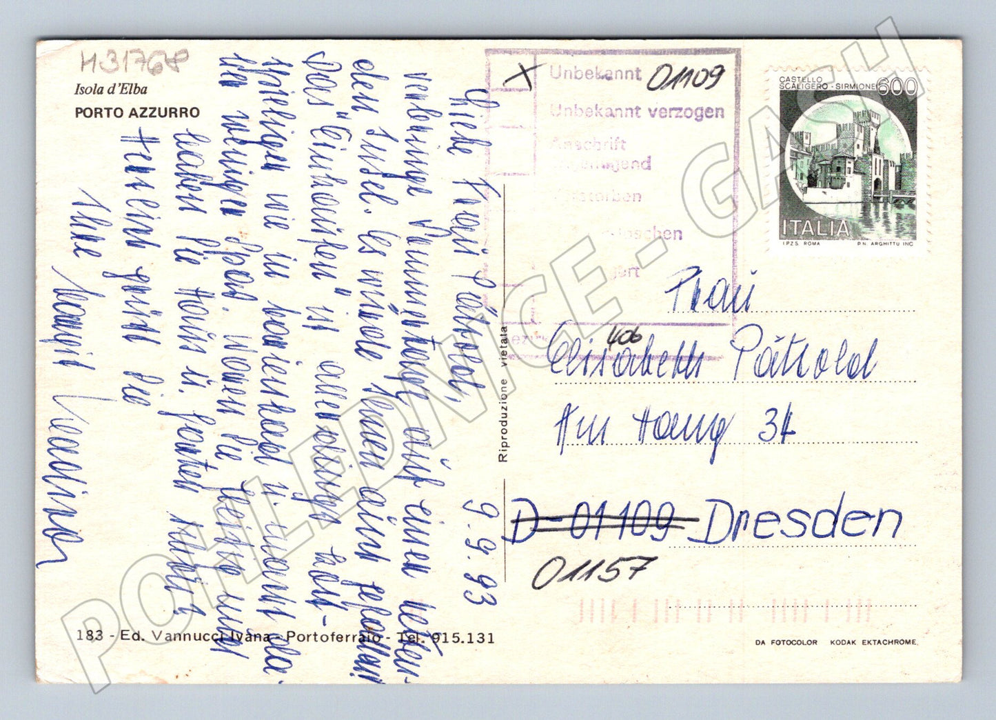Pohlednice Itálie Porto Azzurro přístav 1993 (M31768)