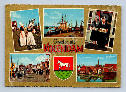 Pohlednice Holandsko Volendam tradiční kostýmy a přístav (M31775)