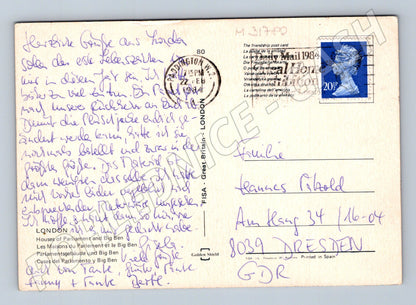 Pohlednice Velká Británie Londýn Big Ben noční 1984 (M31780)