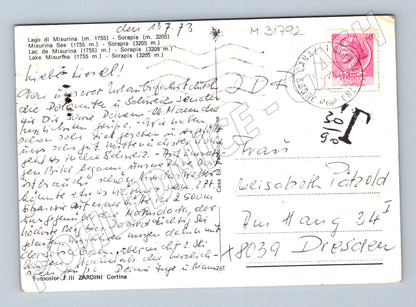 Pohlednice Itálie Misurina jezero a hory 1934 (M31792)