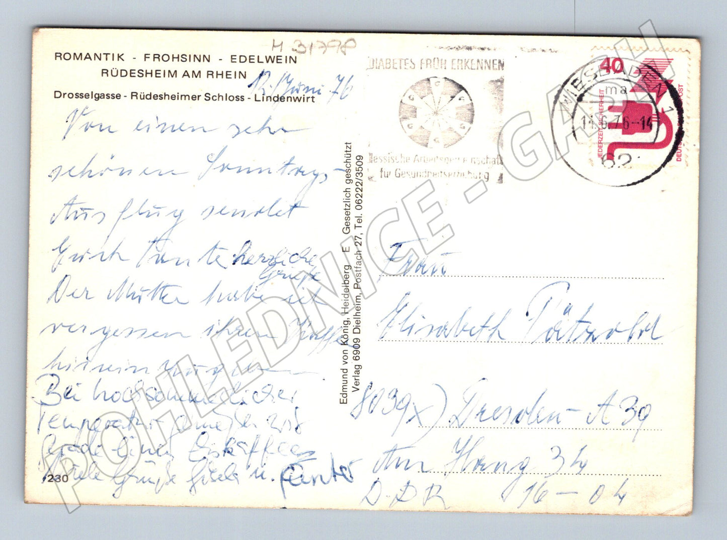 Pohlednice Německo Rüdesheim am Rhein Drosselgasse 1975 (M31798)