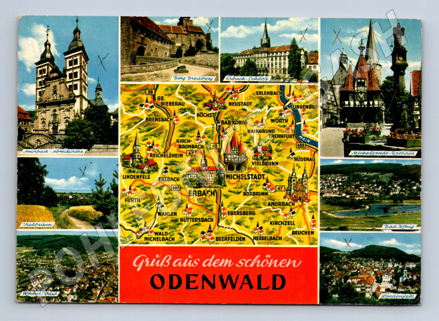 Pohlednice Německo Odenwald koláž měst a krajiny 1973 (M31800)