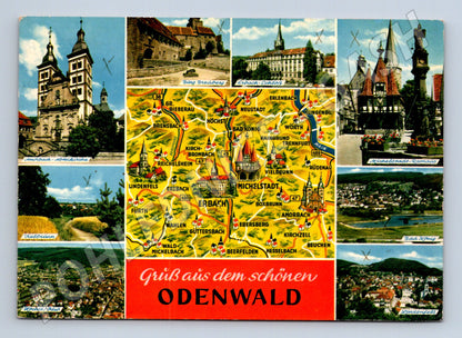 Pohlednice Německo Odenwald koláž měst a krajiny 1973 (M31800)