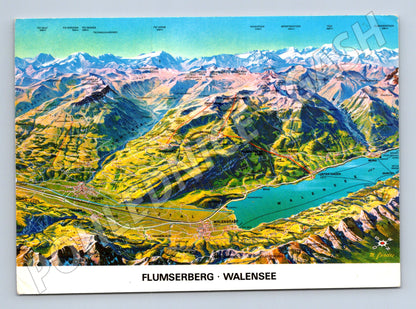 Pohlednice Švýcarsko Flumserberg Walensee mapa 1991 (M31803)