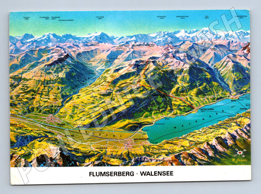 Pohlednice Švýcarsko Flumserberg Walensee mapa 1991 (M31803)