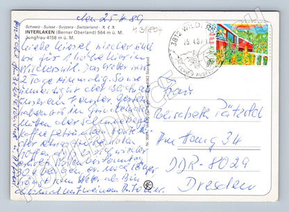 Pohlednice Švýcarsko Interlaken hory Jungfrau 1989 (M31804)