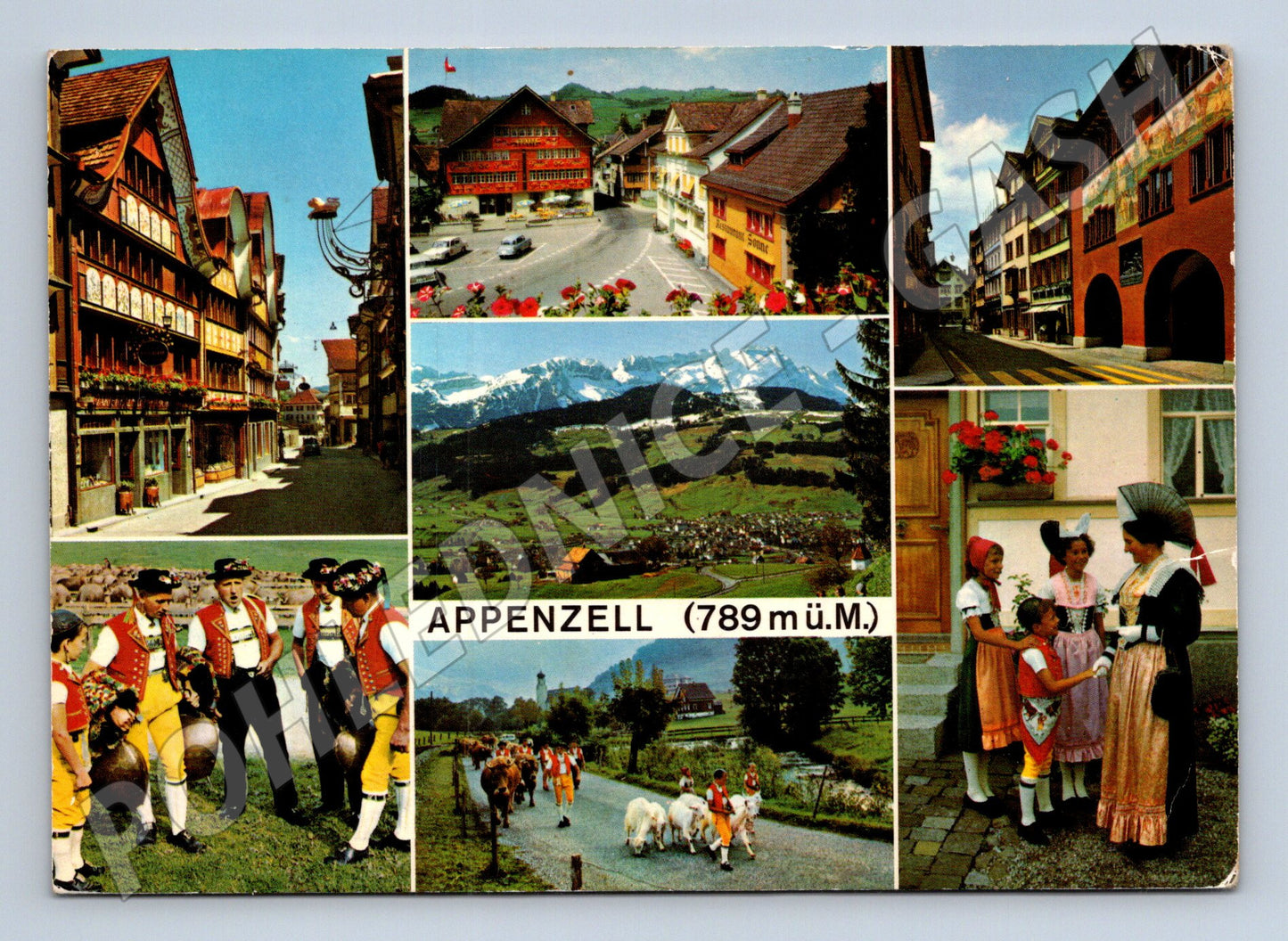 Pohlednice Švýcarsko Appenzell město, hory, folklór 1976 (M31807)