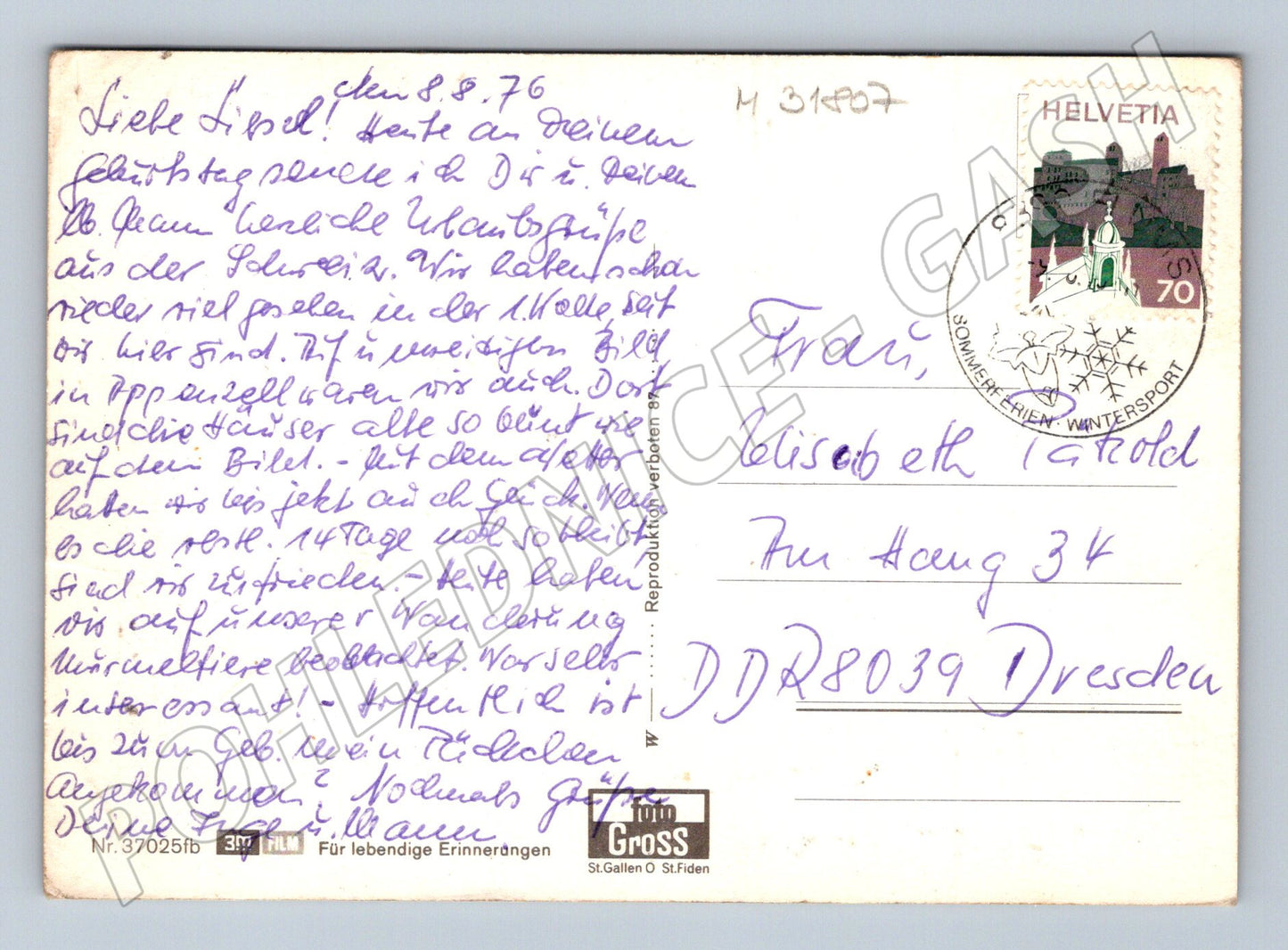 Pohlednice Švýcarsko Appenzell město, hory, folklór 1976 (M31807)